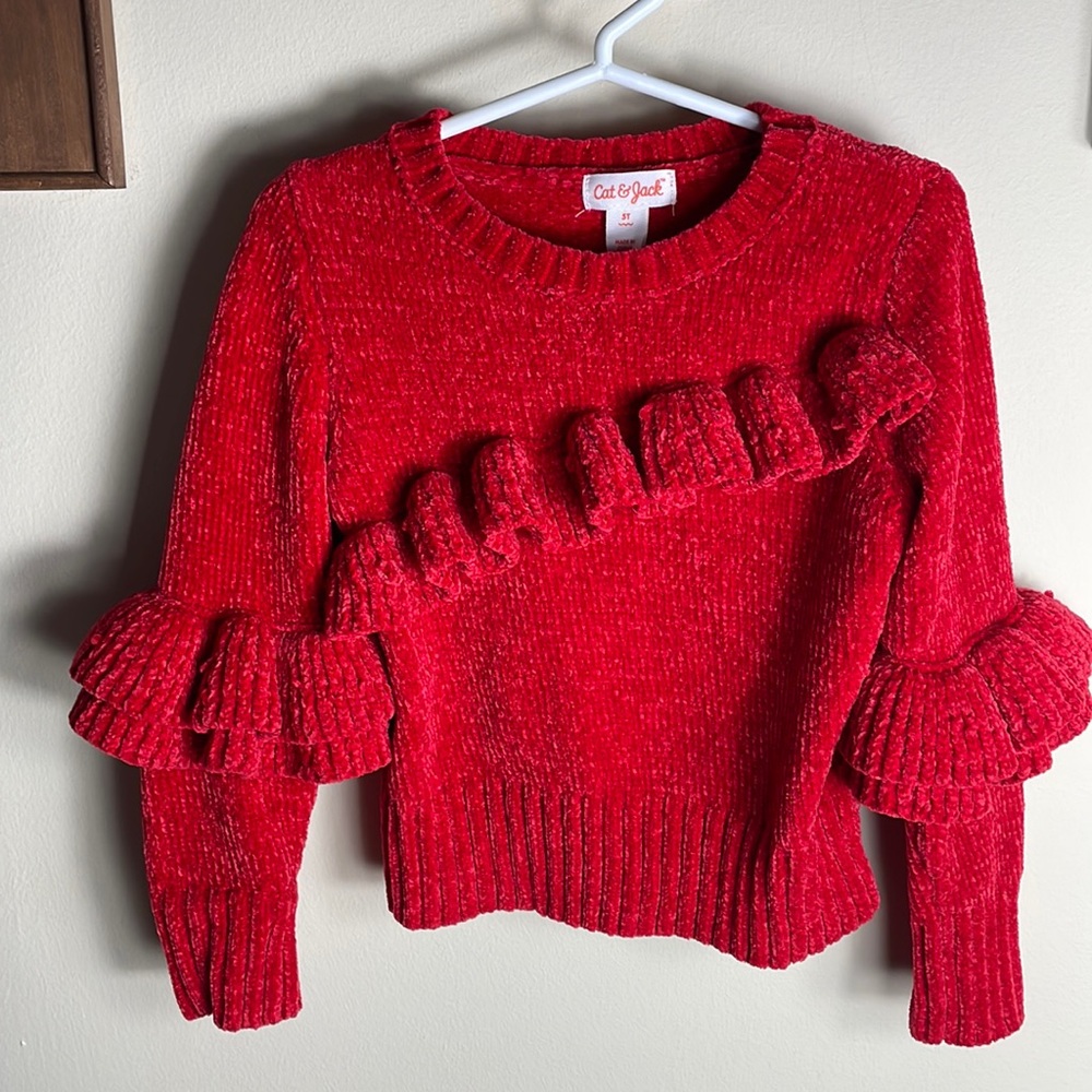 Cat & Jack Red Ruffle Sweater